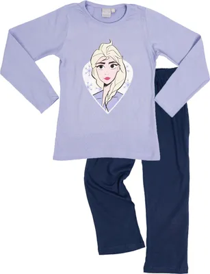 Produktbild von Disney Frozen Schlafanzug – Die Eiskönigin Kinder Mädchen Pyjama Set Langarm Oberteil mit Hose Lila/Blau 110-116