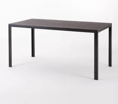 Produktbild von Rechteckiger Außentisch 156x78 cm, Stahlstruktur und Holzeffekt-Lamellen, 6 Plätze, moderner Stil für Garten oder Terrasse - THOMAS - Mokka