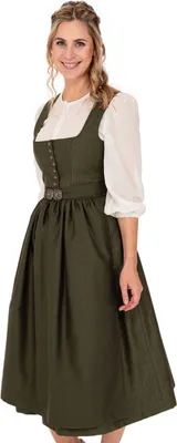 Produktbild von MarJo Dirndl MEDLINGEN Midi Olive mit durchgehender Knopfleiste und edler Schürze
