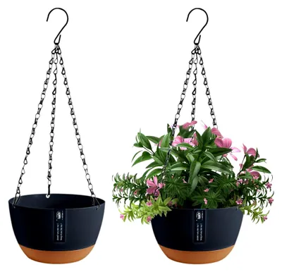 Produktbild von Blumenampel, Hängende Pflanzgefäße 2 Stück für Zimmerpflanzen und im Freien, mit Drainagelöchern und abnehmbarem Untersetzer, Φ21CM