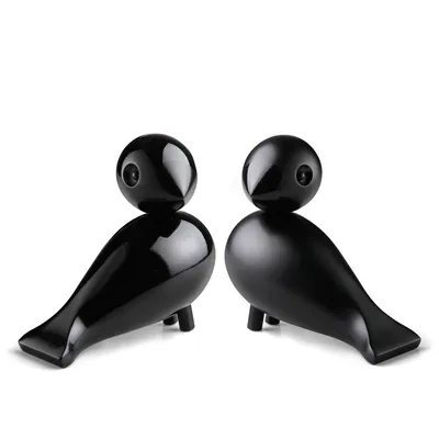 Image de Kay Bojesen Figurine en bois Couple d'oiseaux inséparables Lovebirds 2 pièces noir