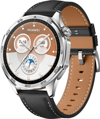 Produktbild von Für Huawei Watch GT 5 46mm Echtleder Uhrenarmband mit Silberner Schließe Schwarz