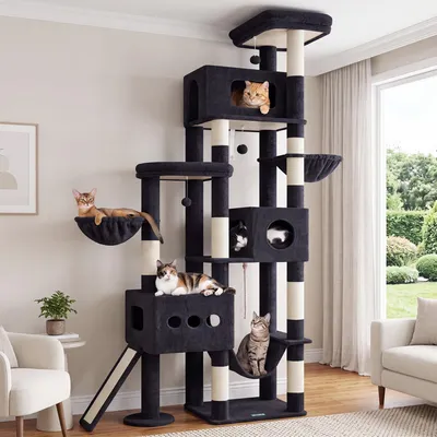 Image de Arbre à chat Kratzbaum XXL, 225 cm de hauteur, avec 3 cachettes