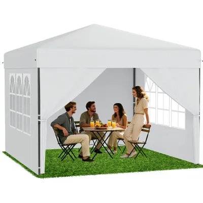 Obrázek produktu pro ACXIN skládací pavilon 2,5 x 2,5 m, rychlé sestavení jedním tlačítkem, skládací stan na oslavy a do zahrady, voděodolný a s ochranou proti UV záření, se 4 bočními stěnami, včetně přepravní tašky – bílý