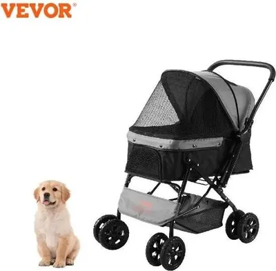 Immagine prodotto di Passeggino per cuccioli - Passeggino per cani di piccola taglia - Passeggino per gatti - Maniglia reversibile - Finestra a rete - Pieghevole - Con cestino - Con freno - Fino a 20 kg - Nero/grigio