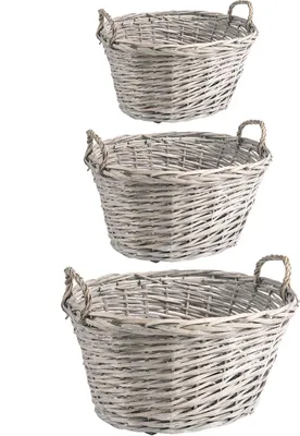 Produktbild von Weidenkorb JUNAN, Set aus 3 geflochtenen Körben, Grau, Verschiedene Größen, Outdoor geeignet, Pflanzkorb mit Henkel, Übertopfkorb, Blumenkorb, Dekorationskorb für den Garten