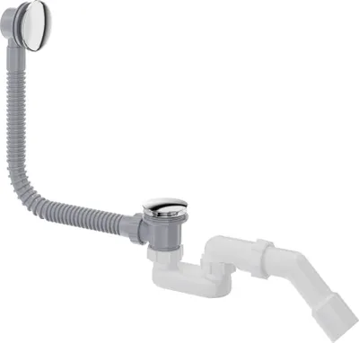 Immagine prodotto di Sifone per vasca da bagno con griglia di scarico e troppofilo, finitura cromata, modello NHC_057B