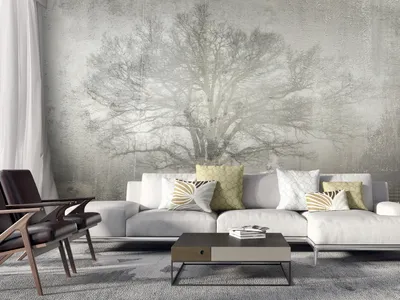 Produktbild von Vlies Fototapete Abstrakt 400x280 cm Tapeten Wandtapete XXL Baum Landschaft Natur grau wie gemalt b-A-10216-a-a