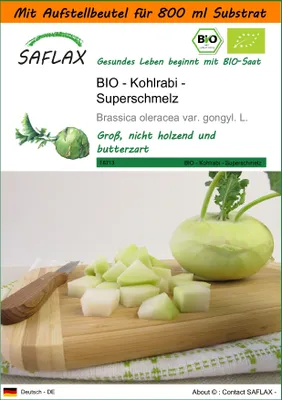 Produktbild von SAFLAX - Garden in the Bag - BIO - Kohlrabi - Superschmelz - 20 Samen - Mit Anzuchtsubstrat im praktischen, selbst aufstellenden Beutel - Brassica oleracea