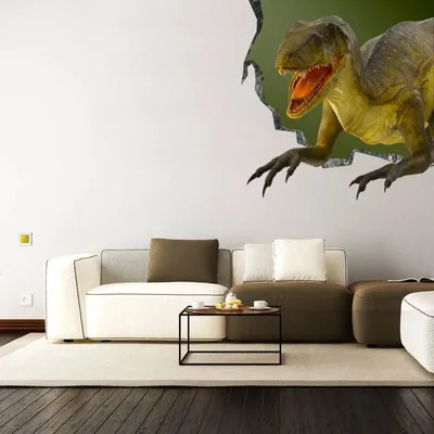 Productafbeelding van Decords Wandsticker – Dinosaurus in 3D-effect, alsof hij door de muur breekt, 61 x 61 cm, rechts