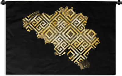 Produktbild von MuchoWow® Wandteppich Wandbehang Karte Belgien - Gold - Muster 90x60 cm Tapisserie Dekoration Wandtuch - Wandskulpturen - Bildteppich