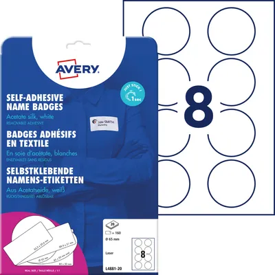 Immagine prodotto di Avery L4881-20 selbstklebendes Etikett Rund Entfernbar Weiß 160 Stück(e) (L4881-20)