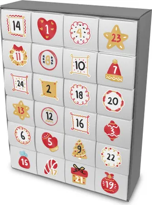 Produktbild von itenga SET Adventskalender zum Füllen Quader XL 6x4 (außen grau) + Sticker Z58