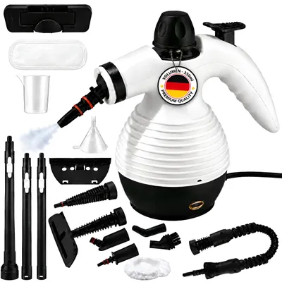 Produktbild von 1300W Natürlicher Dampfreiniger, Hand-Dampfreiniger mit 15 Zubehör, Heimgebrauch Mehrzweck-Dampfgarer für Böden, Fenster, Küche, Sofas, zur Reinigung