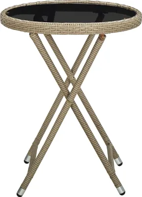 Obrázok produktu pre vidaXL Bočný stolík béžový 60 cm z polyratanu a tvrdeného skla