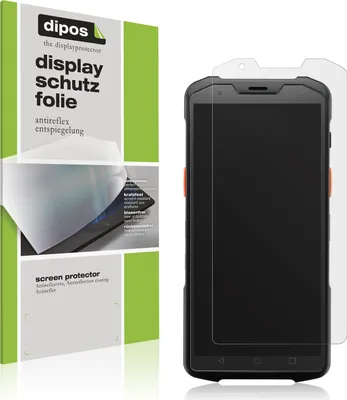 A product package for a screen protector is shown next to a smartphone with a screen protector applied.