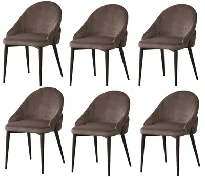 Obrázek produktu pro jídelní židle, sada 6 kusů, hnědá barva, textilní potah, elegantní zaoblené opěradlo