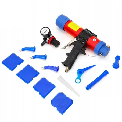 Image de Distributeur pneumatique de cartouches, presse à cartouches à air comprimé, pistolet à colle pour vitres, pistolet à cartouches, pistolet à silicone pour le montage et l'étanchéité du verre
