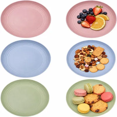 Imagen del producto de Juego de 6 platos de plástico reutilizables, de 22,5 cm, de colores variados, resistentes a roturas, ideales para camping