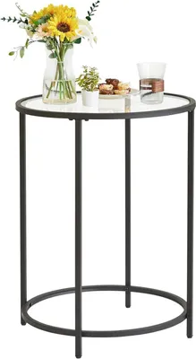Productafbeelding van YMYNY bijzettafel, rond, gehard glas, metalen frame, zwart, 50x65 cm