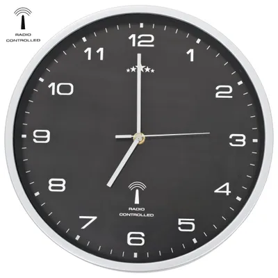 Zdjęcie produktu dla vidaXL Zegar ścienny sterowany radiowo z mechanizmem kwarcowym 31 cm czarny