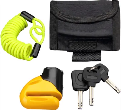 Produktbild von DEUBA® Bremsscheibenschloss Set mit Erinnerungskabel 3 Schlüssel mit LED Scheibenschloss Fahrradschloss Motorradschloss