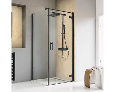 Produktbild von Duschtür mit Seitenwand mit Pendeltür SCHULTE TouraPlus ExpressPlus 100 x 100 cm Profil schwarz Klarglas schmutzabweisen
