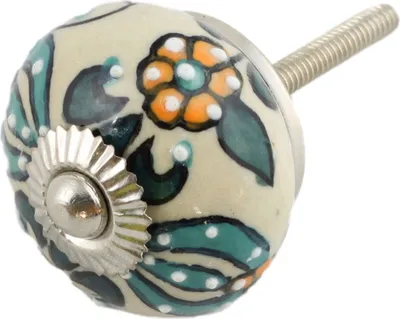 Produktbild von Möbelknauf aus Keramik Shabby Chic - Blume 24 - blau - weiß