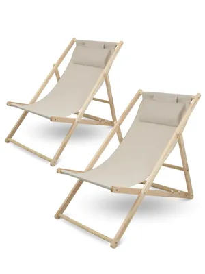 Produktbild von holz4home® 2er Set Liegestuhl klappbar Creme I Sonnenliege Gartenliege aus Kiefernholz I Klappstuhl für Terrasse Garten Balkon