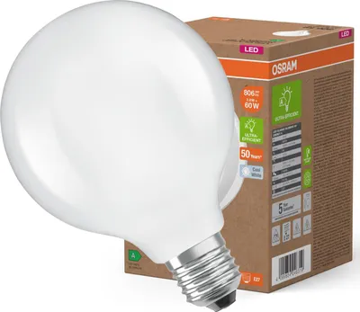 Obrázok produktu pre LED žiarovka OSRAM LED Superstar Classic Globe G 95 v klasickom guľovitom tvare z matného skla, 3,8 W, 806 lm, pätica E27, studené biele svetlo s teplotou 4000 K, EEK A, priemer 95 mm.