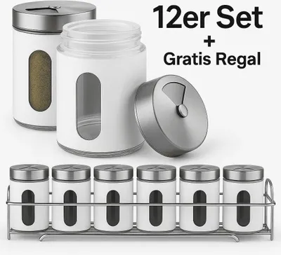 Produktbild von Gewürzstreuer Set Gewürzregal Pfeffer Salz Gewürz Streuer Dosen Edelstahl Weiß
