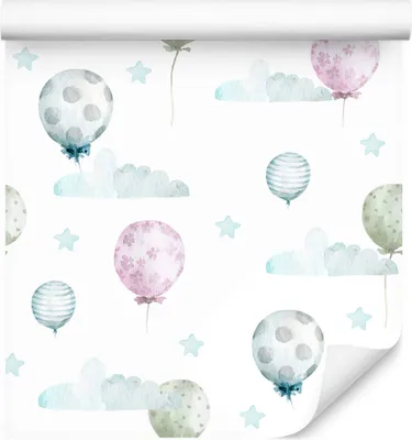 Immagine prodotto di 10m rotolo VLIES WALLPAPER palloncini asilo nido fiori palline acquerello XXL