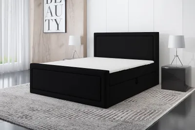 Produktbild von Boxspringbett ROD 200x200 mit 2 Bettkästen, Bonell-Matratze und Topper. Farbe: Schwarz.
