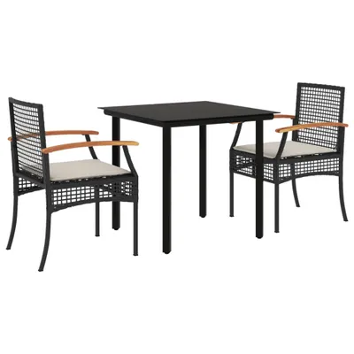 Produktbild von vidaXL 3-tlg. Garten-Essgruppe mit Kissen Schwarz Poly Rattan