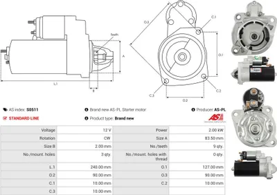 Produktbild von AS-PL S0511 Starter Anlasser 2kW 12V