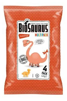 Chrupki kukurydziane Dinozaury o smaku ketchupowym BEZGL. BIO 4x15 g