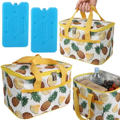 Produktbild von Gelbe Kühltasche, 6 l, mit zwei Kühlakkus, isolierte Lunchbox / Brotdose
