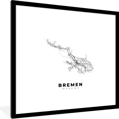 Produktbild von MuchoWow® Gerahmtes Poster Stadtplan - Deutschland - Schwarz und weiß - Bremen - Karte 40x40 cm - Poster mit Schwarzem Bilderrahmen Wandposter Rahmen Foto Bilder - Poster - Plakat im Rahmen