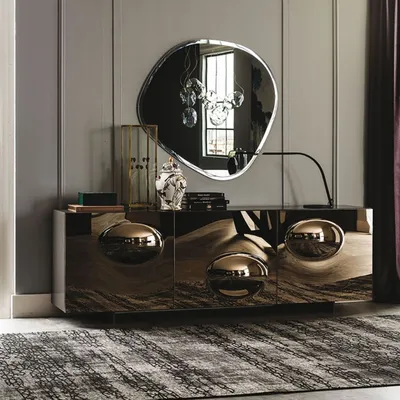 Immagine prodotto di Casa Padrino credenza di design color grafite opaco / bronzo 200 x 50 x h. 73 cm - Mobile moderno in legno massiccio con 3 ante a specchio - Mobili
