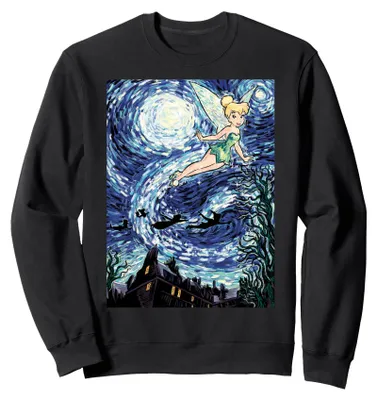 Immagine prodotto di Felpa con cappuccio raffigurante Peter Pan, Campanellino e un cielo stellato, stile ritratto, prodotto da Disney