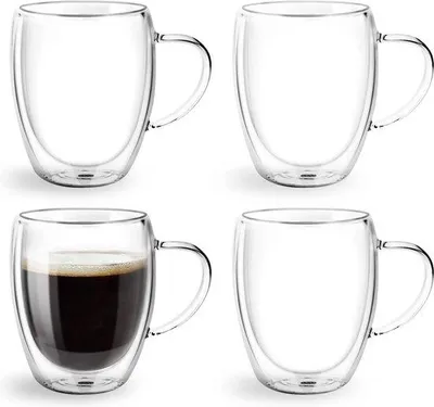 Produktbild von Unyqoos® Doppelwandige Latte Macchiato- & Cappuccino-Gläser aus hitzebeständigem Borosilikatglas, rot, mit Henkel – wärmeisolierend