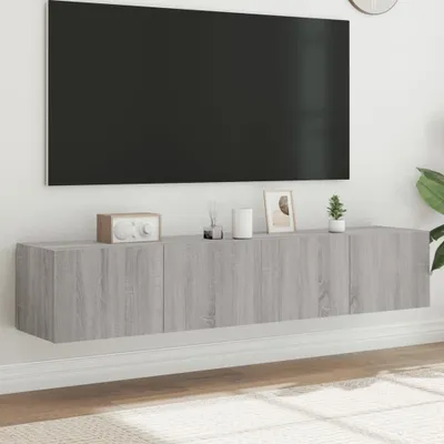 Productafbeelding van Maison Exclusive - TV-wandkasten met LED-verlichting, 2 stuks, grijs Sonoma, 80x35x31 cm