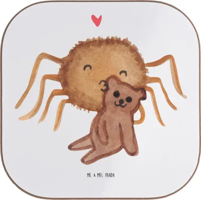 Produktbild von Mr. & Mrs. Panda Untersetzer für Gläser Spinne Agathe Teddy - Weiß - Geschenk, gläseruntersetzer, Freundschaft, Dankeschön, Liebesbeweis, Treue, Tischuntersetzer, Coaster