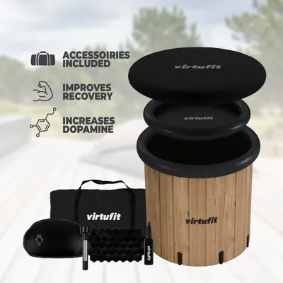 Produktbild von VirtuFit Eisbad XXL – 375 Liter – Holzoptik – Inklusive Zubehör