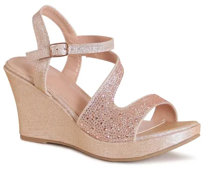 Produktbild von topschuhe24 3237 Damen Keil Sandaletten mit Glitzer, Farbe:Rose Gold, Größe:40 EU