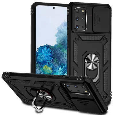 Obrázek produktu pro Pouzdro pro Samsung Galaxy S20 Plus dvouvrstvé pouzdro s posuvným krytem kamery a prstencovým stojánkem černé