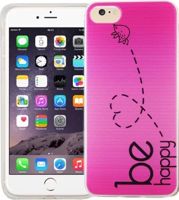 Produktbild von Handy Hülle für Apple iPhone 7 Cover Case Schutz Tasche Motiv Slim Silikon TPU Be Happy Pink