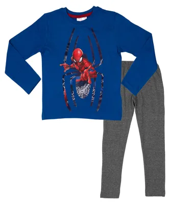 Zdjęcie produktu dla Marvel Spiderman piżama dla chłopców zestaw dziecięcy piżama bluzka z długim rękawem ze spodniami szary/niebieski 134-140