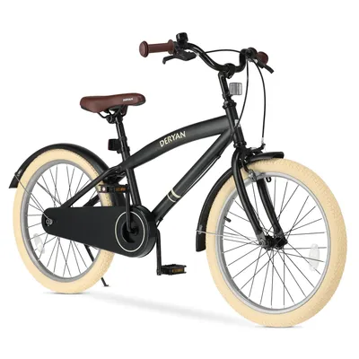 Produktbild von DERYAN Coastline Kinderfahrrad 20 Zoll – Mit Fahrradständer – Für Kinder von 7–13 Jahren – Schwarz