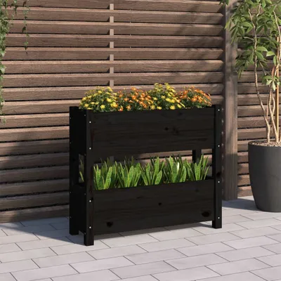 Produktbild von Hochbeet - Pflanzkübel - Schwarz 77x25x66 cm - Massivholz Kiefer - Beete CC28998